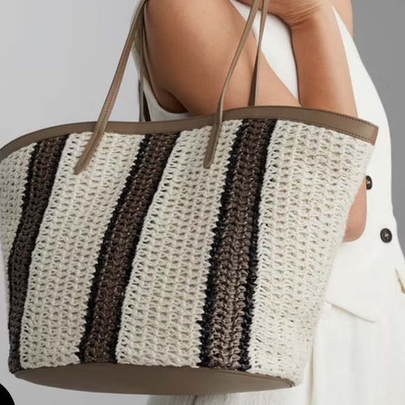 NWT 3K Brunello Cucinelli Italy Brown Cream Sequins Knitted Tote Handbag Bag - Picture 13 of 14